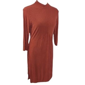 Sahalie Mock Neck Stripe Midi Dress Sz Large P